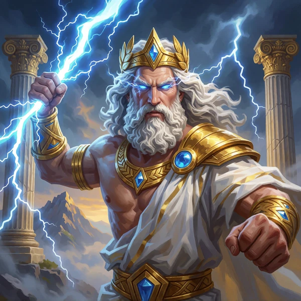 Zeus schleudert einen Blitz auf dem Cover des Slots Zeus Cashpot bei Casina Casino