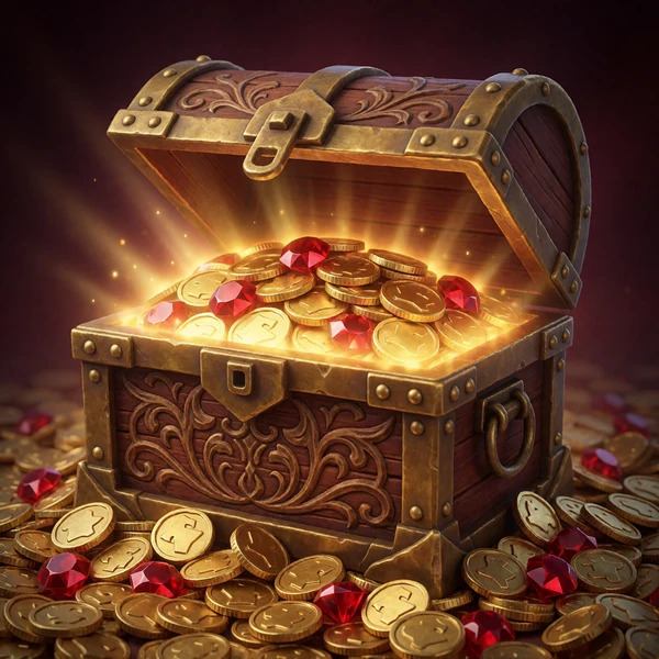Gl&uuml;hende goldene Schatztruhe voller M&uuml;nzen als Symbol f&uuml;r die Jackpot-Slots bei Casina Casino