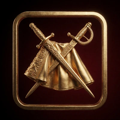 Goldenes Schwert-und-Capa-Emblem als Wappen der VIP-Stufe Maestra bei Casina Casino