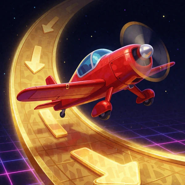 Rotes Propellerflugzeug steigt an einer leuchtenden Multiplikator-Kurve in einem Crash Game