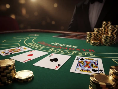 Eleganter Blackjack-Tisch mit Ass und K&ouml;nig auf gr&uuml;nem Filz im Casina Casino